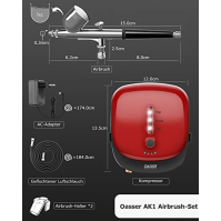 Oasser Airbrush Set Compressor Dual Action 3 Modes Rechargeable 1000mAh Battery 0,3mm Nozzle 7CC Cup Airbrush Gun for Model, Cak